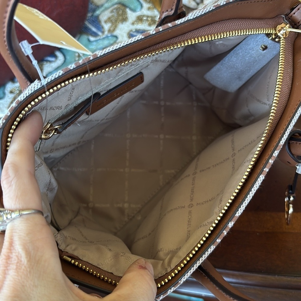 Brand New Michael Kors Avril Luggage Top Zip Satchel Logo Jacquard Crossbody - Picture 8 of 15